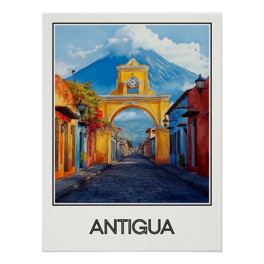 Affiche vintage Antigua, charme colonial (Devant)