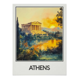 Affiche vintage Athens, coucher de soleil sur le P