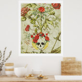 Affiche vintage Crâne et Rosier (Cuisine)