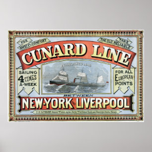 Affiche vintage Cunard Line New York-Liverpool