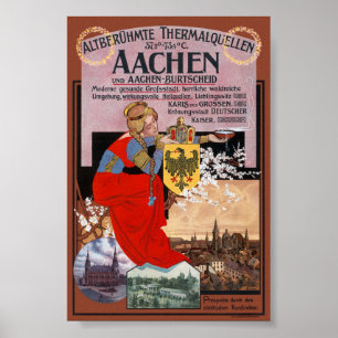 Affiche vintage d'Aix-la-Chapelle Allemagne 1910