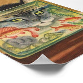 Affiche vintage d'animal de chat regardant un pois (Coin)