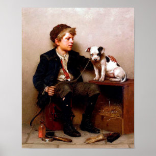 Affiche vintage d'art de garçon et de chien