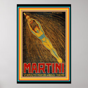Affiche vintage d'art déco de Martini et de Rossi