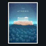 Affiche vintage d'Athènes<br><div class="desc">Affiche vintage d'Athènes la nuit, inspirée par les affiches de voyage des années 1920. Le texte lit Visit Athens. Illustration faite main et rendue numériquement. Original par Henry Rivers pour la compagnie Travel Poster.</div>
