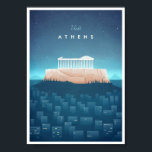 Affiche vintage d'Athènes<br><div class="desc">Affiche vintage d'Athènes la nuit, inspirée par les affiches de voyage des années 1920. Le texte lit Visit Athens. Illustration faite main et rendue numériquement. Original par Henry Rivers pour la compagnie Travel Poster.</div>