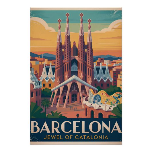 Affiche vintage de Barcelone Espagne (Devant)