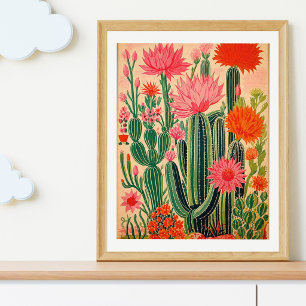 Affiche vintage de cactus mexicain, Mexique coloré