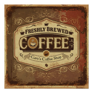 Affiche vintage de café fraîchement préparé person