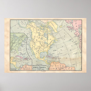 Affiche vintage de carte de l'Amérique du Nord