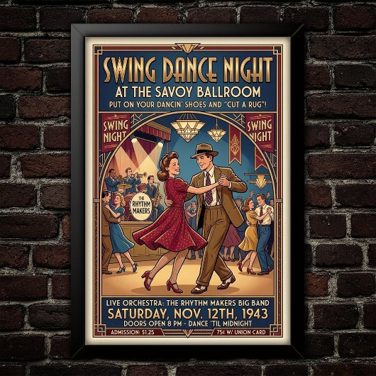 Affiche vintage de danse swing