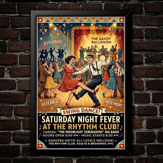 Affiche vintage de danse swing