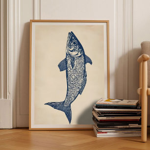 Affiche vintage de hareng impression linogravure R
