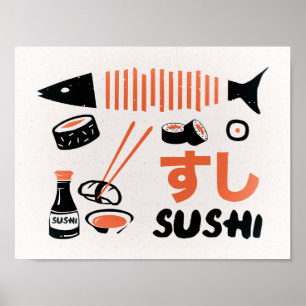 affiche vintage de la cuisine sushi