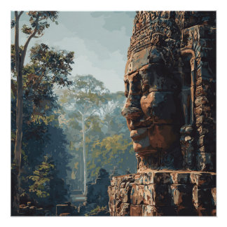 Affiche vintage de la jungle cambodgienne antique