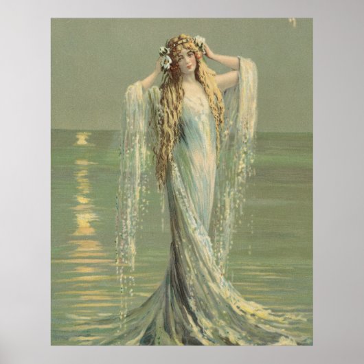 Affiche vintage de la nymphe de la mer de sirène (Devant)