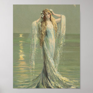 Affiche vintage de la nymphe de la mer de sirène