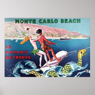 Affiche vintage de la plage de Monte Carlo