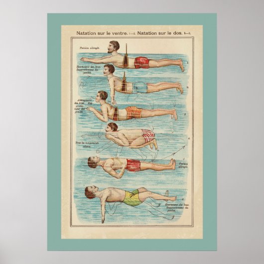 Affiche vintage de leçons de natation françaises (Devant)