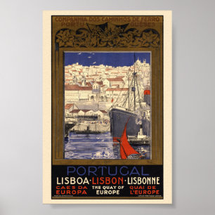 Affiche vintage de Lisbonne Portugal 1929