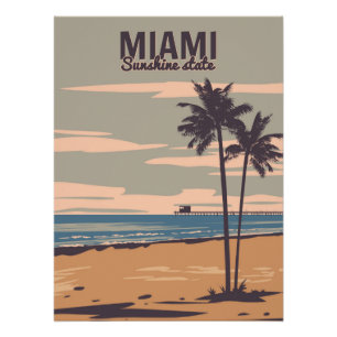 Affiche vintage de Miami Beach. Plage