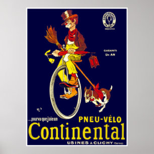 Affiche vintage de monocycle : Pneus continentaux