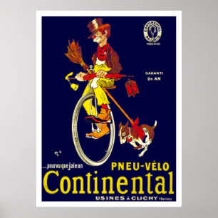 Affiche vintage de monocycle : Pneus continentaux