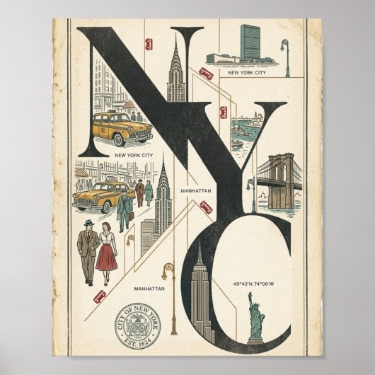 Affiche vintage de NYC (Devant)