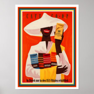 Affiche vintage de publicité café suisse 12 x 16