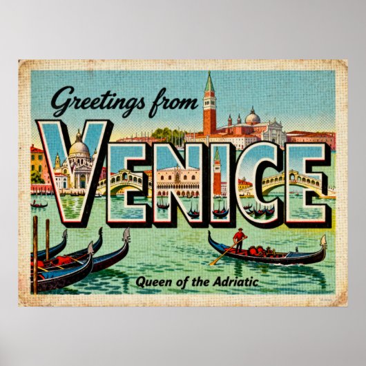 Affiche vintage de salutations de Venise (Devant)