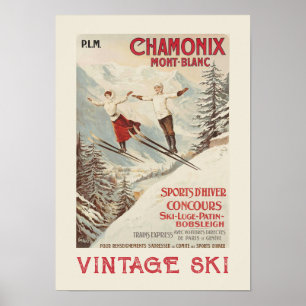 Affiche vintage de ski Chamonix Mont Blanc françai