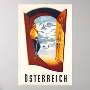 Affiche vintage de ski de sport d'hiver d'Autriche