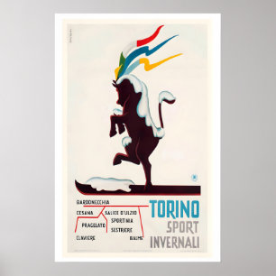 Affiche vintage de ski des sports d'hiver de Turin