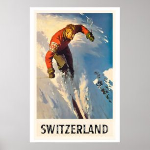 Affiche vintage de ski en Suisse
