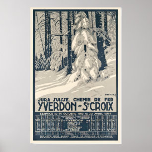 Affiche vintage de ski Jura Suisse - Impression en