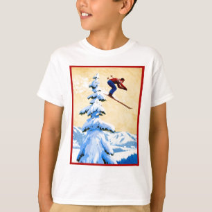 Affiche vintage de ski, pullover de ski et pins