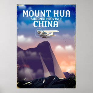 Affiche vintage de vol pour la Chine Mont Hua