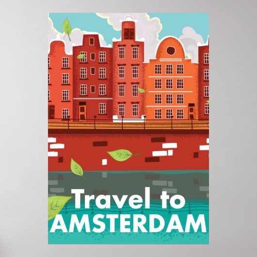 Affiche vintage de voyage à Amsterdam (Devant)