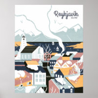 Affiche vintage de voyage à Reykjavik, Islande