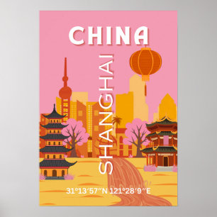 Affiche Vintage de Voyage à Shanghai Chine