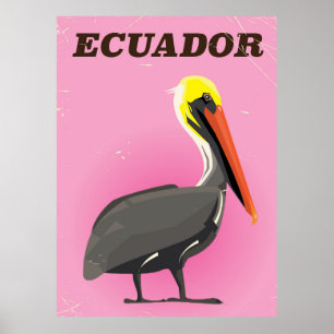 Affiche vintage de voyage de pélican de l'Equateur