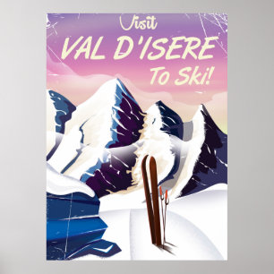 Affiche vintage de voyage de ski de Val-d'Isère