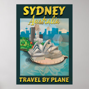 Affiche vintage de voyage de Sydney, Australie