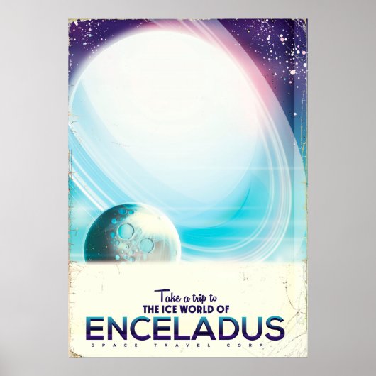 Affiche vintage de voyage spatial Enceladus (Devant)