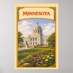 Affiche vintage du Capitole de l'État du Minnesota