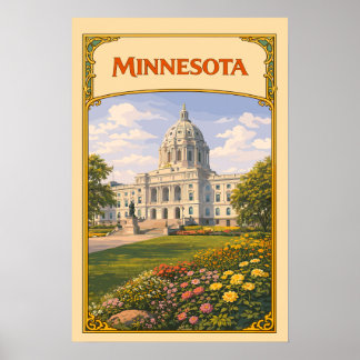 Affiche vintage du Capitole de l'État du Minnesota