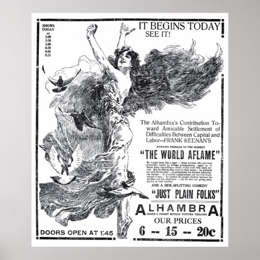 Affiche vintage du film 'The World Aflame' de 1919 (Devant)