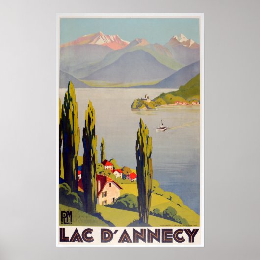 Affiche vintage du Lac d'Annecy en France  (Devant)