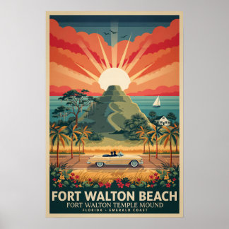 Affiche vintage du tertre du temple de Fort Walton