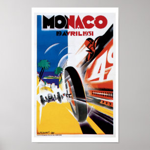 Affiche vintage d'une course automobile à Monaco -